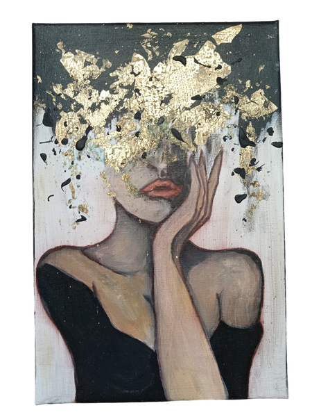 Painted Canvas Golden Woman 30cm x 20cm
