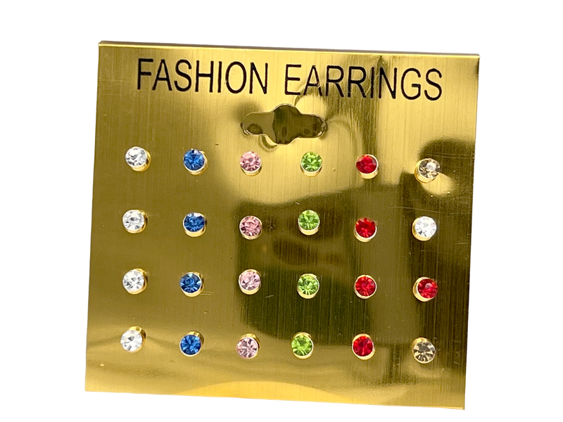 12 Pairs Cubic Zirconia Ear Stud Mixed Colour Earrings