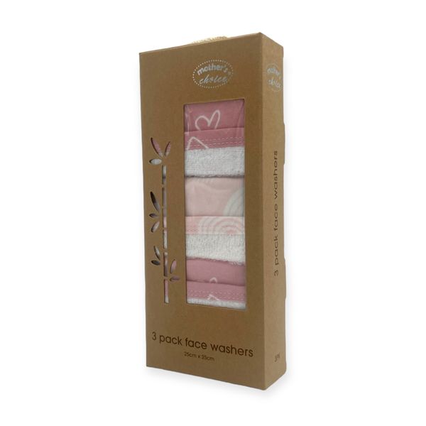 Mothers Choice Bamboo 3 Pack Baby Facecloth Set - Pink
