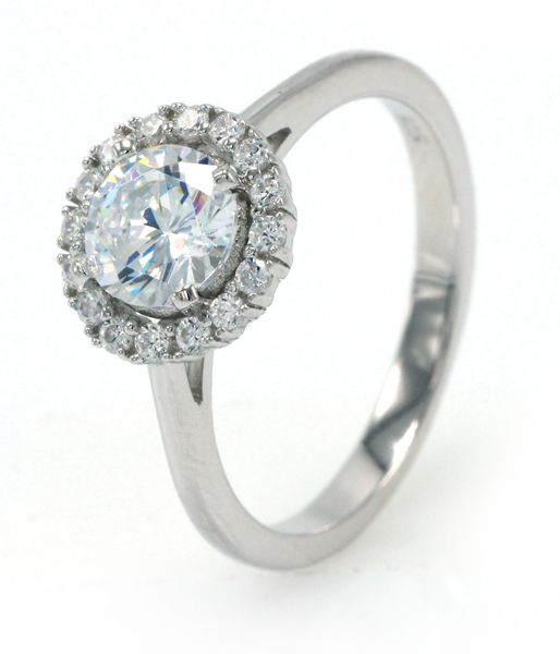 Sterling Silver Halo Solitaire Engagement Wedding Ring SR00011