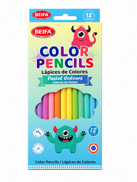 BEIFA 12 Pastel Colour Pencils - Smooth Colouring Set for Kids &amp; School