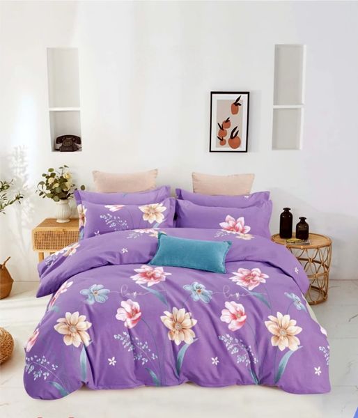 Purple Polyester Flowers All Three Quarter tc Duvet Cover 3Piece