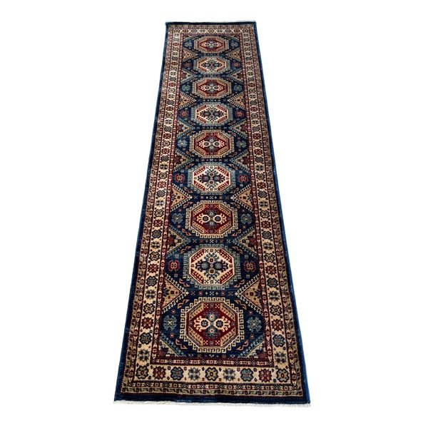 Persian Kazac Machine Made Rug/Runner - Navy - 300 x 80 cm