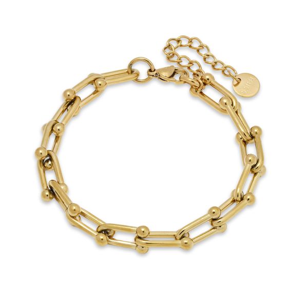 Steel My Heart Waterproof Gold Oval Bull Ring Link Stainless Steel Bracelet