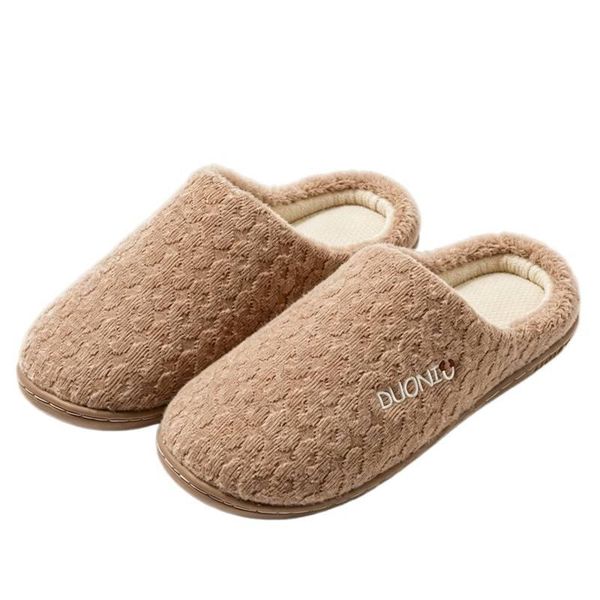 Women's Non-Slip Japanese Striped Cable Knit Cotton Slippers - Light Coffee