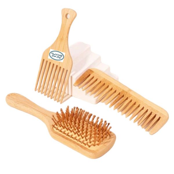3 Pieces Bamboo Set Brushes For All Hair Types