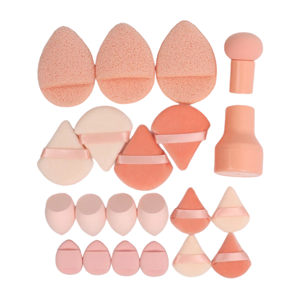 20-Piece Professional Makeup Blender Puff Applicator Set - Peach