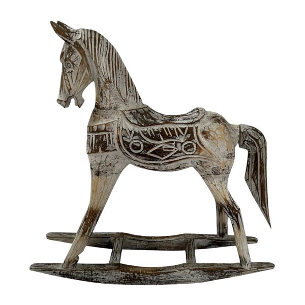 Wooden Rocking Horse Decor - Hand-Carved Antique Accent