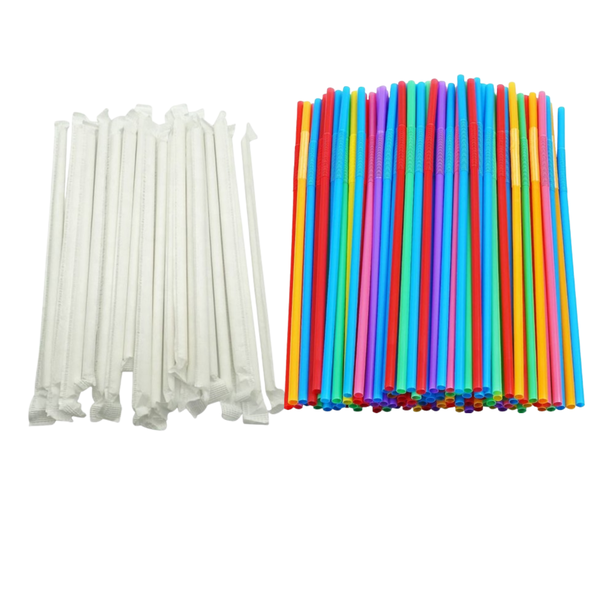 Premium Straws 200 Pack Paper-Wrapped 150 - Thick and Jumbo Sized 50 Pack