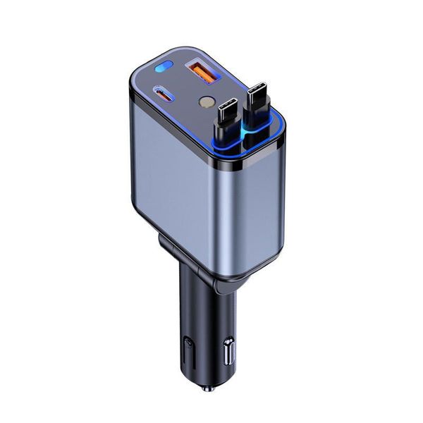 Fast Car Charger One Tow Four Retractable Cable 120W Apple +Typecle