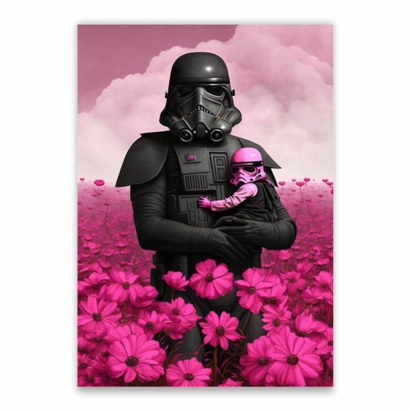 Black Storm Trooper Pink Flowers Poster - A1