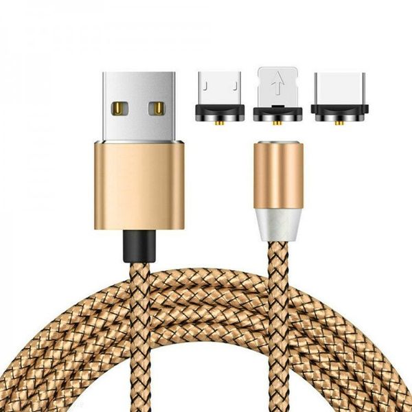 Magnetic Charger Interchangeable Cable for iOS, Type-C and Micro - Gold