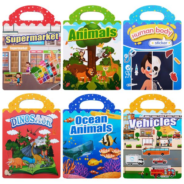 Chenshia Montessori Early Learning Sticker Books Kids Sensory Book 6Pc