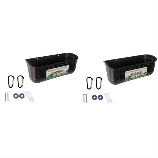 Black 2 Pack Duck Feeder Fence Hanging Feed Trough Goose Turkey