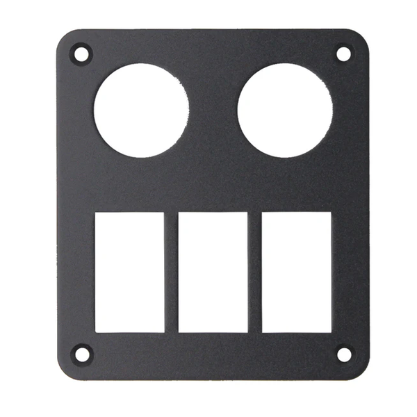 Motolab Blank Aluminium Panel - 2 Gang Round Socket &amp; 3 Gang Rocker Holes