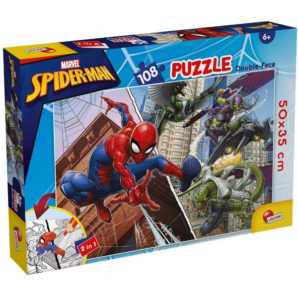 Lisciani 108 Piece Double Face Puzzle - Marvel Spiderman - Colouring Fun!