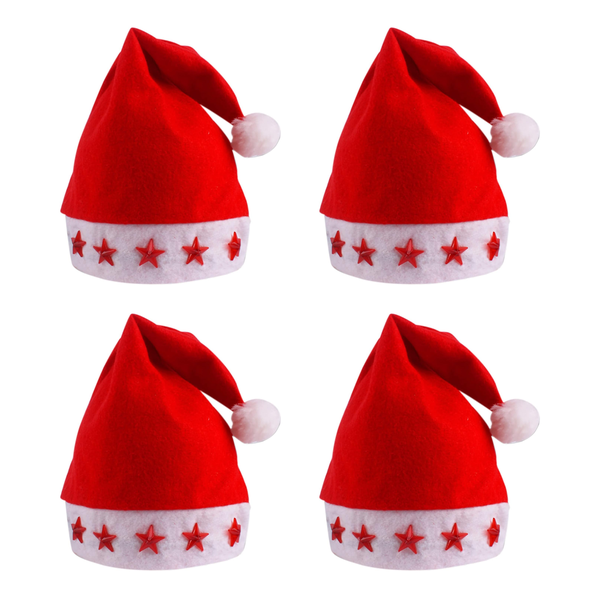 Pack of 4 Christmas Hats with Embroidered Stars