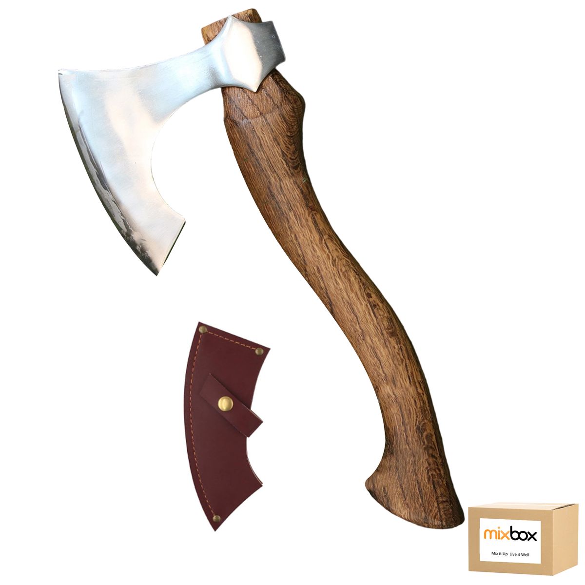 Mix Box Hatchet Split Axe with Leather Sheath- 37cm,Hardwood Handle