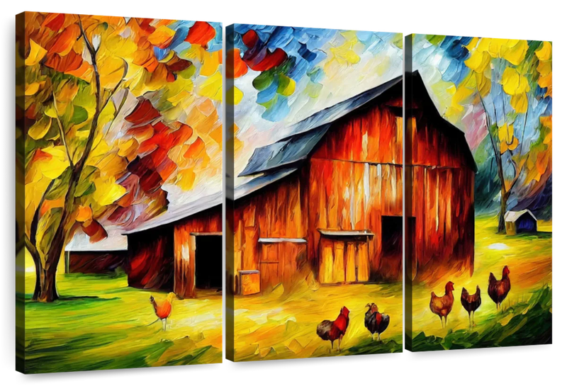 Canvas Art - Farmhouse Barn 3 Piece Abstract Painting Canvas Wall Art Decor
