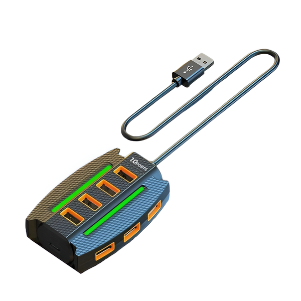 Usb 10-Port USB Hub with Colorful Ambient Lighting Plug &amp; Play