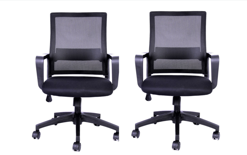 Adjustable Height Swivel Mesh Chair with Armrest Lumbar Support - Set of 2