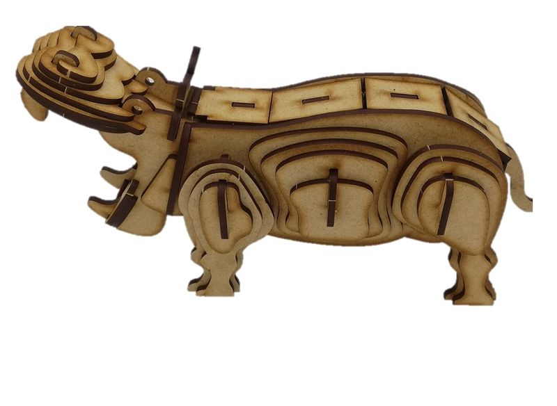 Hippo Hippopotamus Animal 3D Puzzle Wooden 3D Model