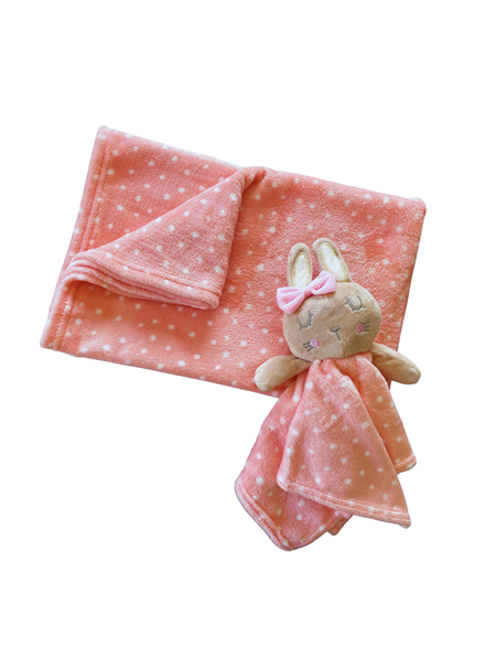 Ultra-Soft Baby Coral Fleece Blanket &amp; Plush Security Blanket Set - Bunny