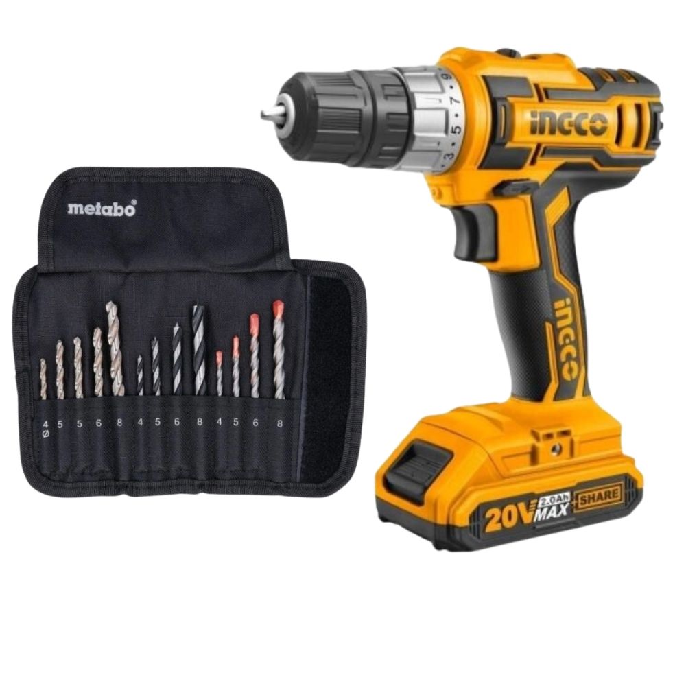 Ingco - Lithium-Ion Cordless Drill (20V) With 13Pc Drill Bit Assortment ...