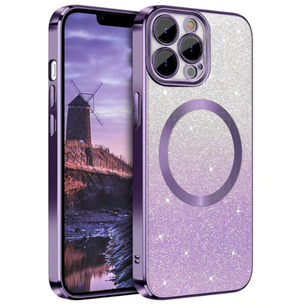 ZarDash Shockproof Magnetic Ombre Glitter Case - iPhone 15 Pro Max - Purple