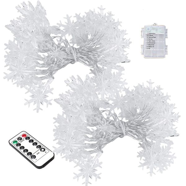 Christmas Lights,32.8 Ft X 2 80 LED Snowflake String Lights Fairy Lights