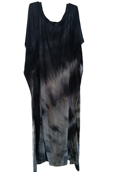 Women's Black Tie Dye Rayon Loose Fit Maxi Kaftan Dress