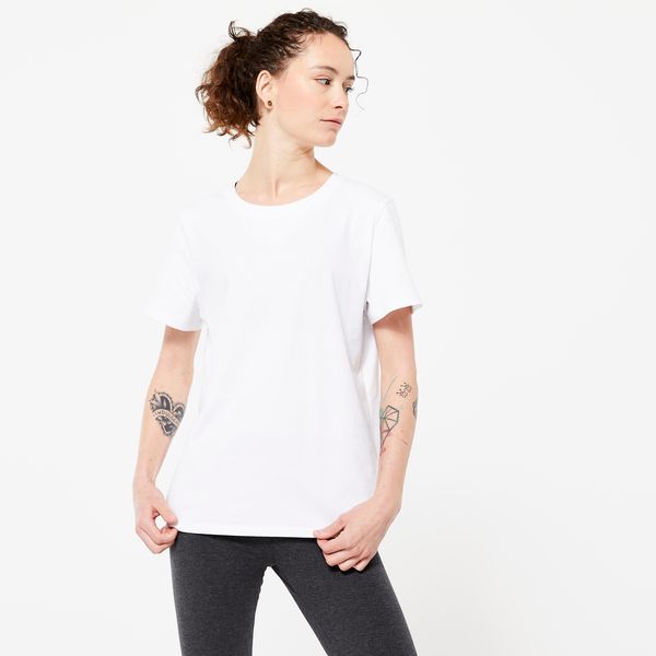 Domyos Women's Fitness T-Shirt 500 Essentials - Glacier White
