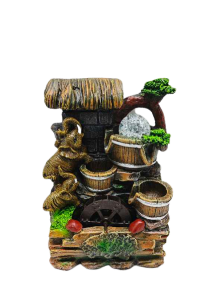 Happy Life Elephant Water Wheel Mini Fountain Brown