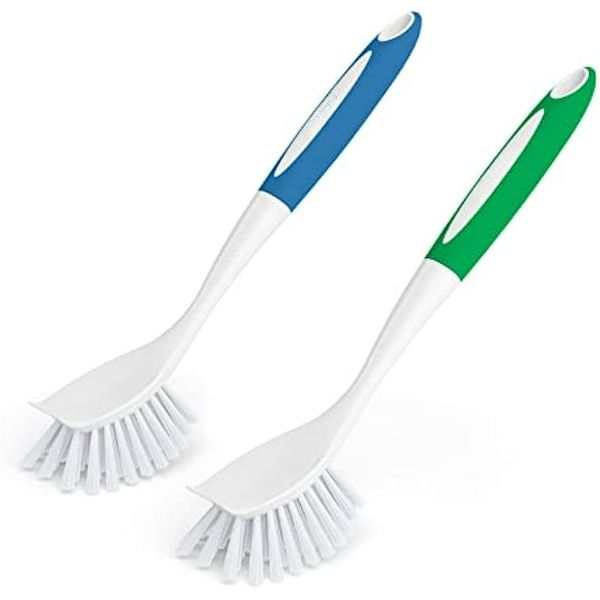 Dish Brush with Handle 2x Kitchen Scrub Brushes for Cleaning, Dish Scrubber