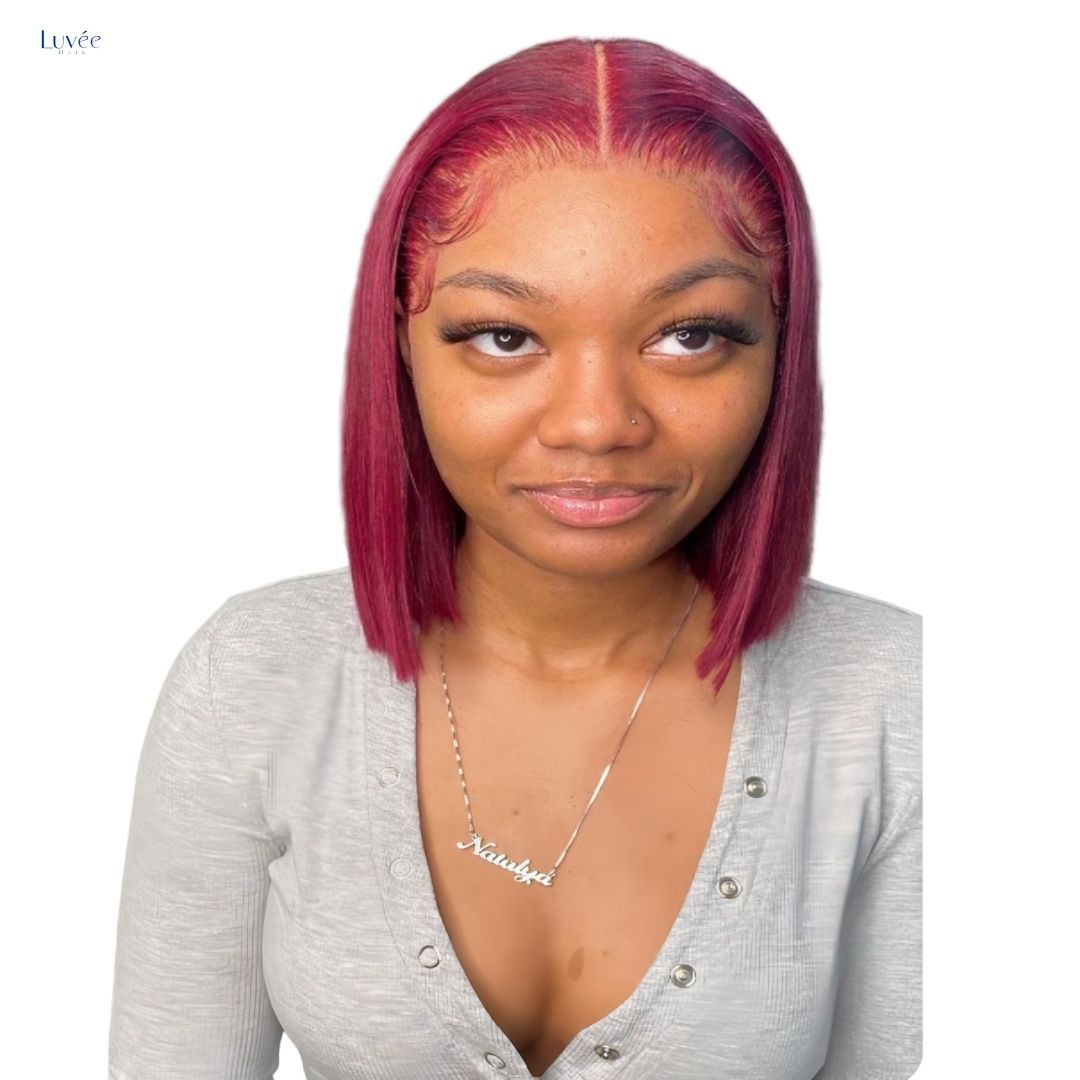 Luvée 8-inch 99J Bob Full Frontal Straight Wig Human Hair