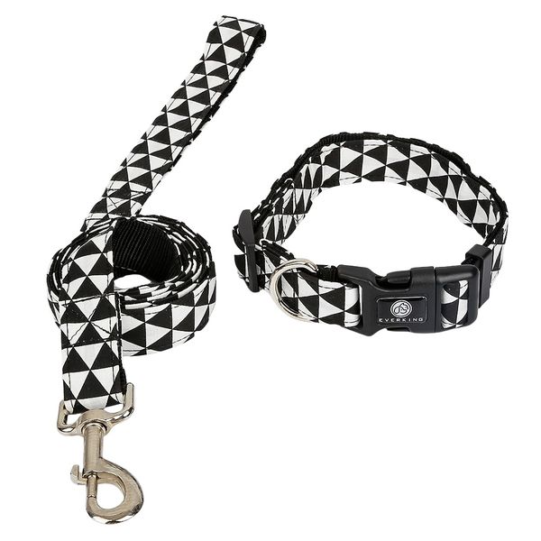 Modern Black and White Dog Collar and Leash Set