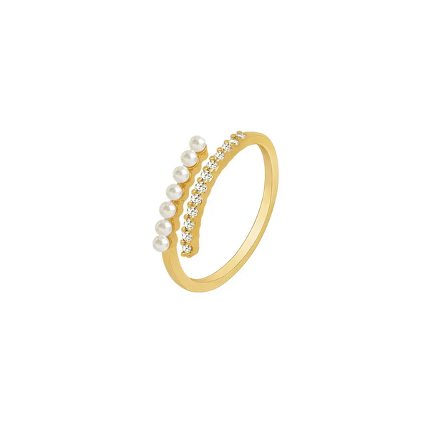 Kandy Rose Adjustable Gold Diamond Pearl Ring