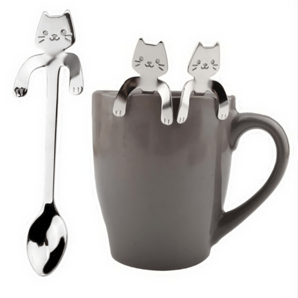 Set of 3 cute cat-shaped stainless steel spoons