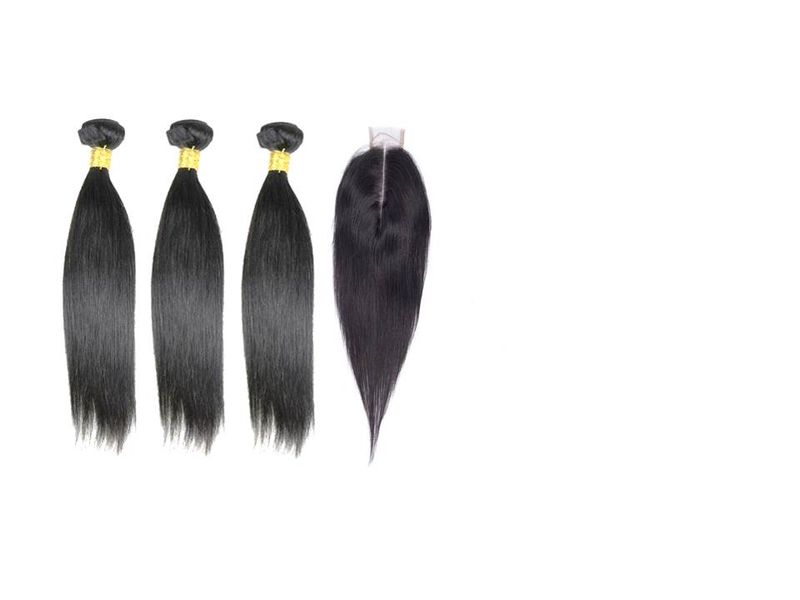 8" Brazilian Hair 3 Bundles With Closure