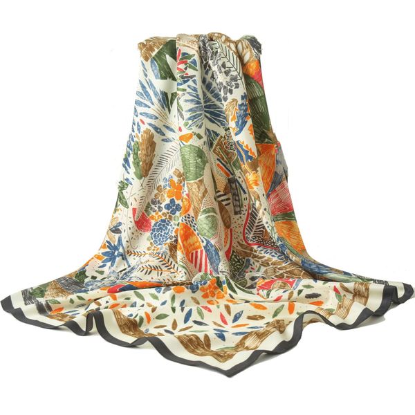 Long Shawl Scarf For Women, Simulated Silk, Oil Painting Series, 90x90cm