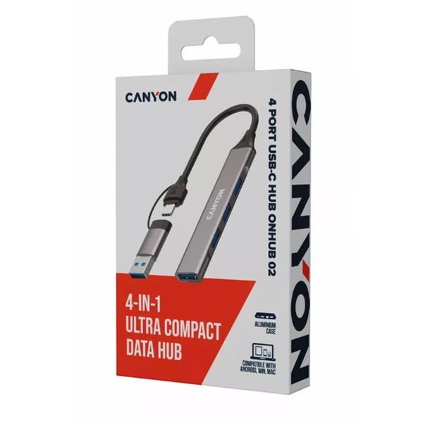 Canyon DS-02 Ultra Compact 4-Port USB-C Hub with USB 3.0 &amp; USB 2.0