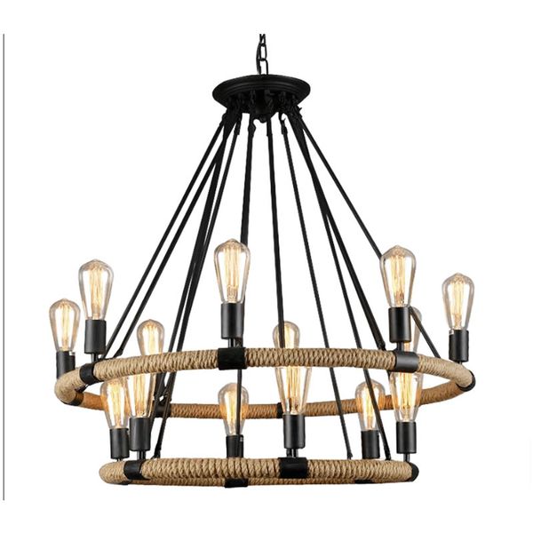 Vintage Wrought Iron and Rope Chandelier