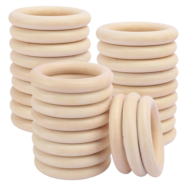 30 Pack Unfinished Wooden Rings Natural 4 Inch Wood Craft Rings