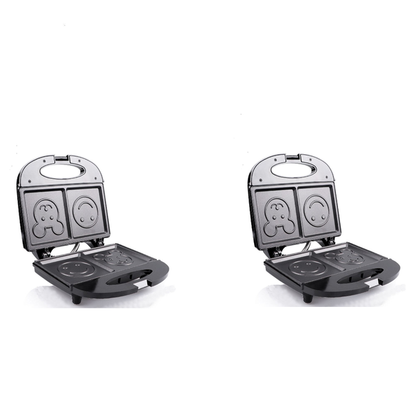2 Pack-Household smiling cartoon pattern breakfast sandwich machine 750W