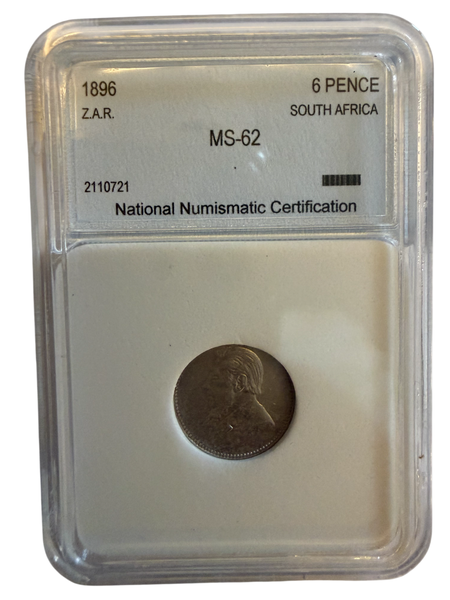 1896 ZAR South Africa Silver 6 Pence MS 62 NNC Graded