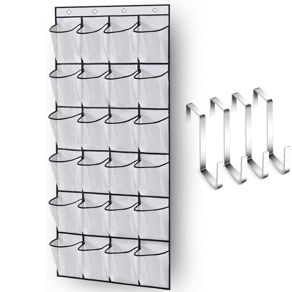 Hanging Shoe Organizer 24 Large Pockets Over The Door Shoe Rack with 4 Hook
