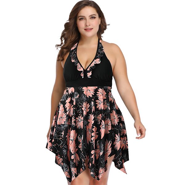 Iconix Women's Plus Size Black and Coral Flair Swimsuit | Shop Today ...