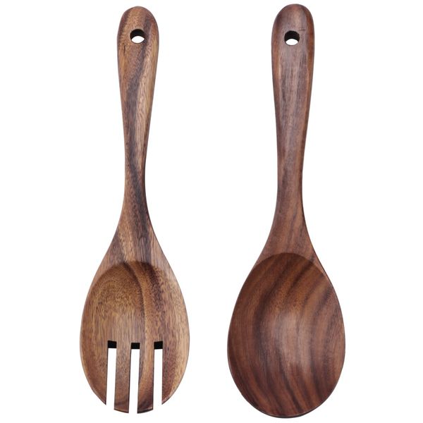 Wood Acacia Salad Servers for Nonstick Cookware Kitchen Wooden Baking Salad