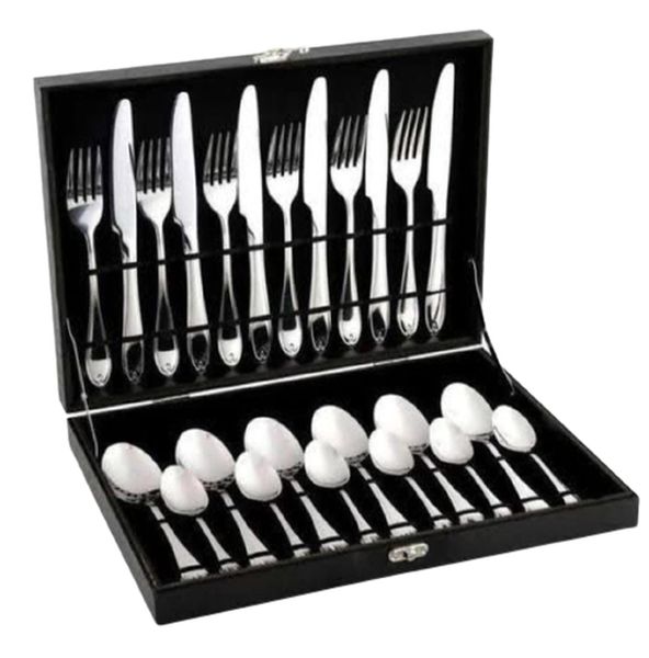 24 Piece Cutlery Set in Black Casing - Stainless Steel
