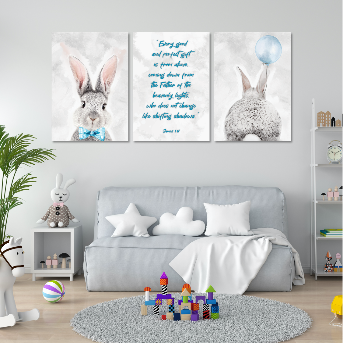 Blue Bunny with Bible Verse - A3 Canvas -Set Of 3 | Shop Today. Get it ...